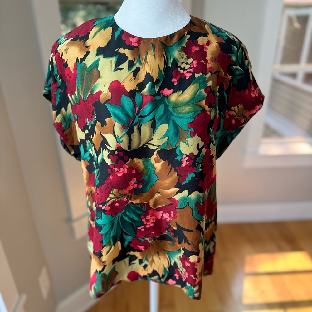 Vintage JH Collectibles Petite Colorful Silk Short Sleeve Shell Blouse Top Sz 8 - Picture 1 of 9